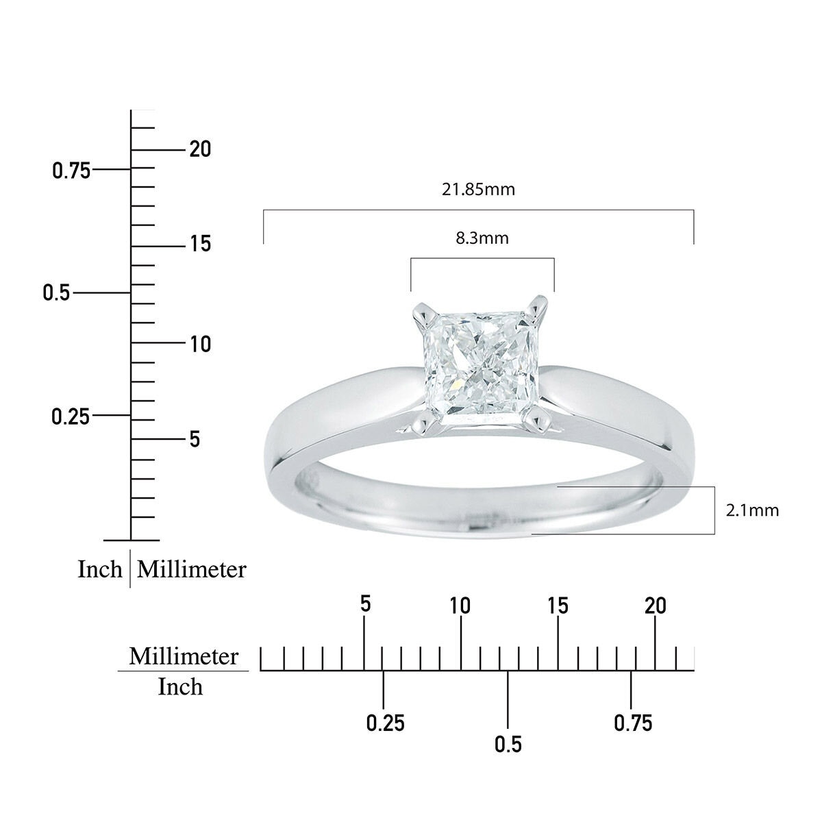0.70克拉 18K白K金 方形鑽石戒指 VS2/I