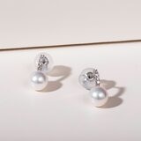 Tokyo Pearl 鉑金 6.5公釐 - 7.0公釐 Akoya 珍珠鑽石耳環