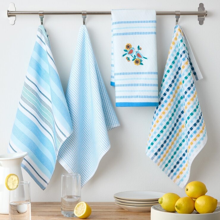 Town & Country 純棉刺繡多用布 4入 43公分 X 71公分 藍鳥