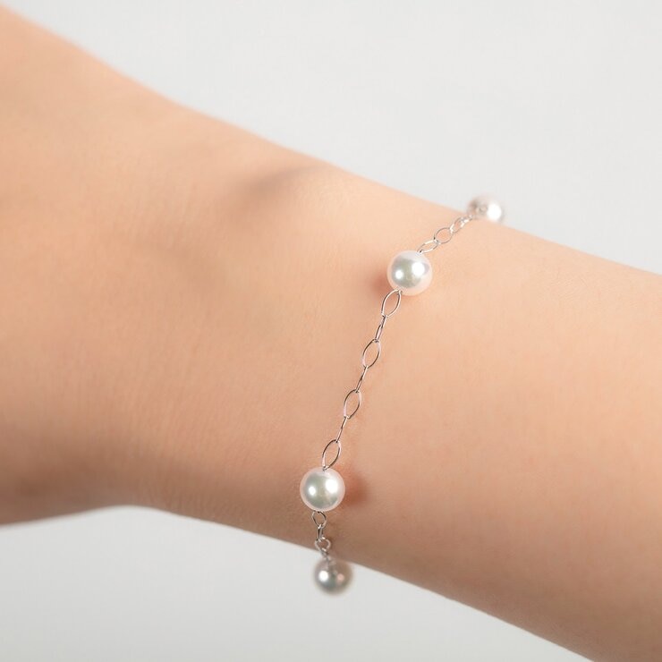 Tokyo Pearl 18K白K金 5.5公釐 - 6.0公釐 Akoya 珍珠手環