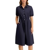 Halston 女鈕扣式中長連身裙