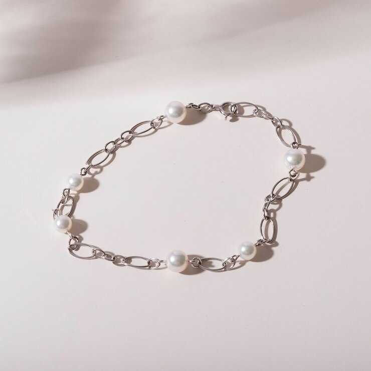 Tokyo Pearl 18K白K金 4.5公釐 - 6.0公釐 Akoya 珍珠手環