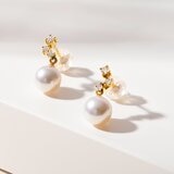 Tokyo Pearl 18K黃K金 6.5公釐 - 7.0公釐 Akoya 珍珠鑽石耳環