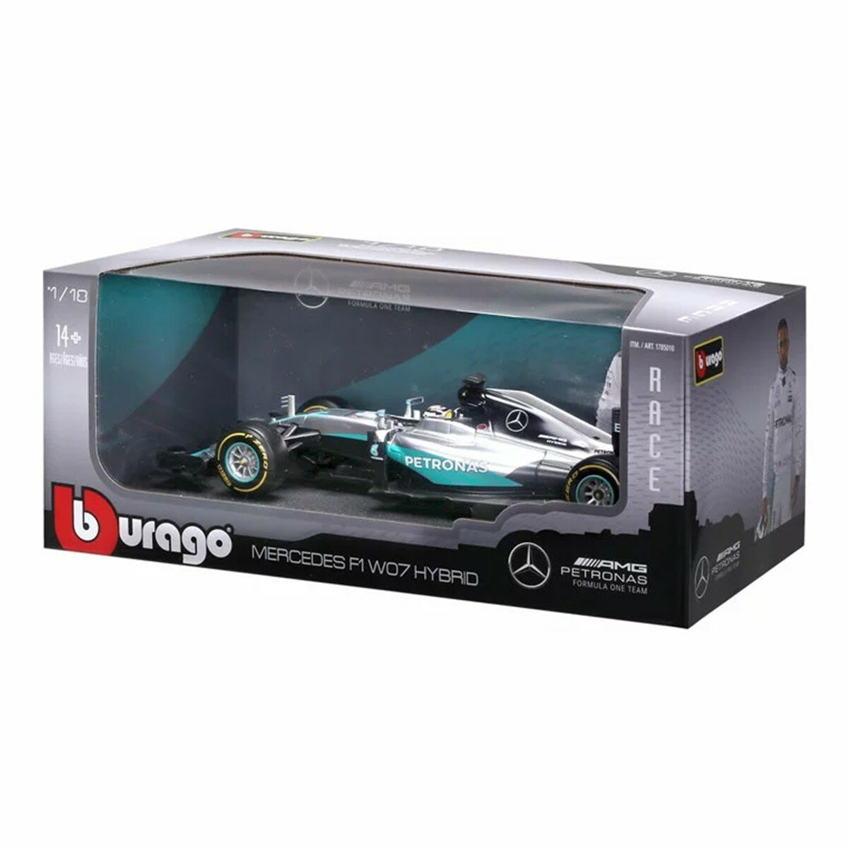 Bburago 1:18 賽車模型 Mercedes F1 W07 Hybrid (#44 Lewis Hamilton) 銀色 / 14歲以上 Bburago 1:18 賽車模型 Mercedes F1 W07 Hybrid (#44 Lewis Hamilton) 銀色 / 14歲以上