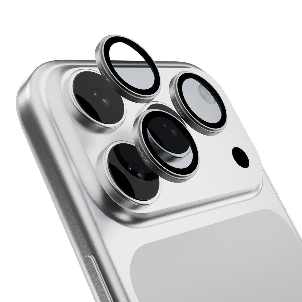 MAGEASY Bright M 不發黃軍規磁吸透明殼 iPhone 17 Pro(白磁圈) + 鏡頭保護貼Lenz(迷霧) + Vetro 9H 鋼化玻璃保護膜