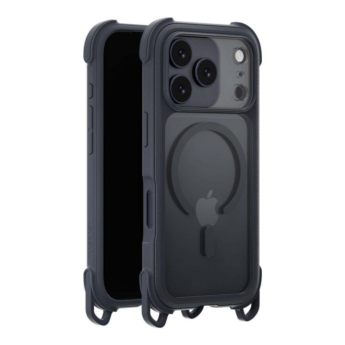 MAGEASY Odyssey Strap M – Vỏ bảo vệ điện thoại chống va đập đạt tiêu chuẩn quân sự cao cấp dành cho iPhone 17 Pro (Da màu Đêm/Đen Trầm) + Miếng dán bảo vệ ống kính Lenz + Miếng dán kính cường lực Vetro 9H