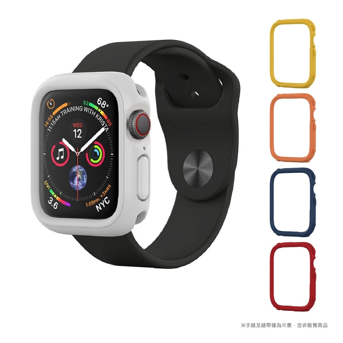 犀牛盾 Apple Watch 44公厘 Crashguard NX 防摔邊框手錶保護殼白(適用Apple watch Series 6, SE, Series 5, Series 4)+4 飾條 (紅/藍/黃/橘)