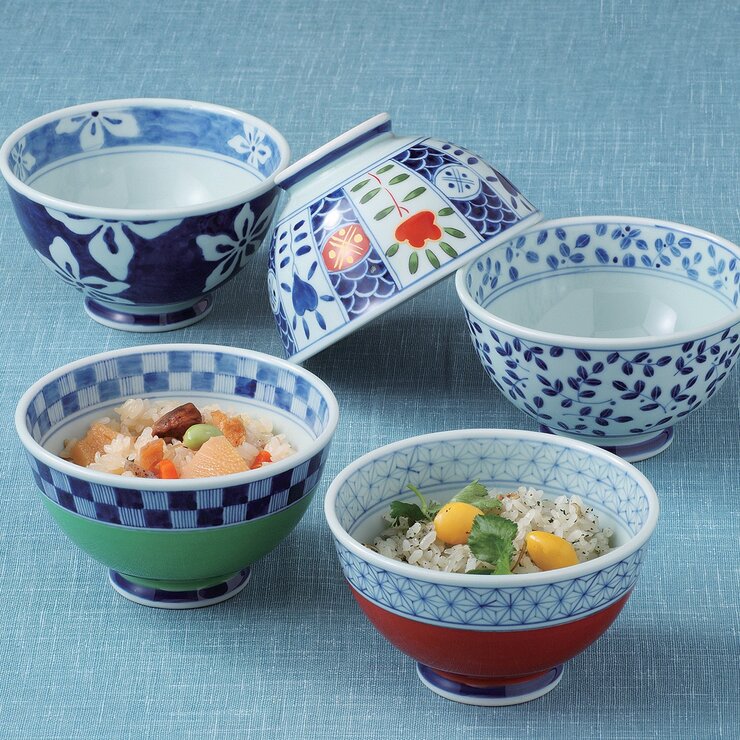 日本製輕量瓷碗15件組 染錦繪變 X 10入 + 自然生活 X 5入