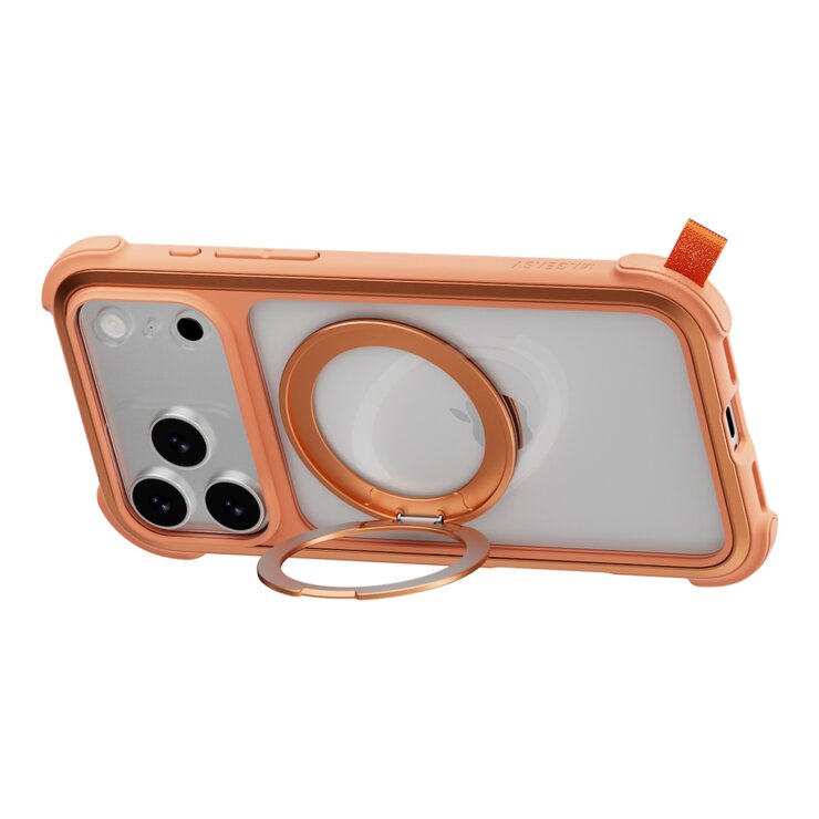 MAGEASY Odyssey Stand M 超軍規防摔磁吸支架手機殼 iPhone 17 Pro Max(珊瑚) + 鏡頭保護貼Lenz 鈦合金(迷霧鈦) + Vetro 9H 鋼化玻璃保護膜