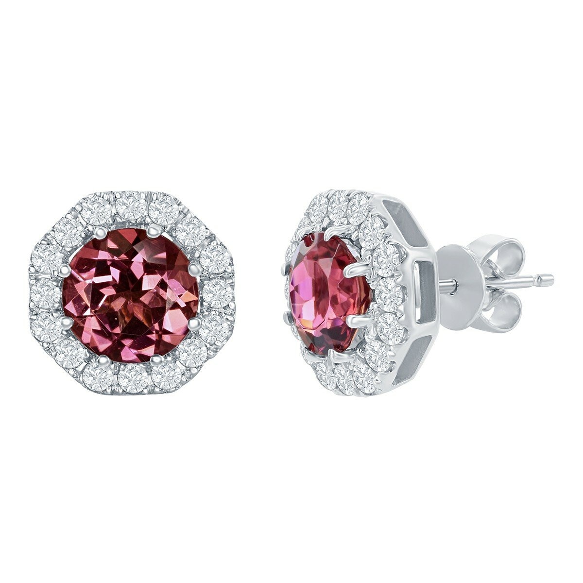 0.66克拉 18K白K金 粉紅碧璽耳環VS2/I
