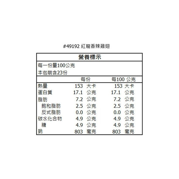 紅龍 冷凍香辣雞翅 2.3公斤