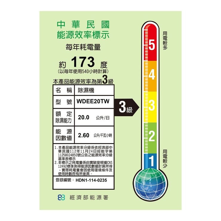 惠而浦 20公升第六感智能除濕機 WDEE20TW