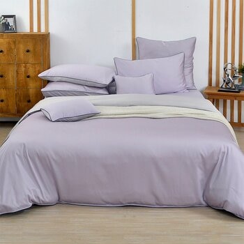 La Belle 雙人 300織天絲棉素色 被套床包四件組滾邊款 紫