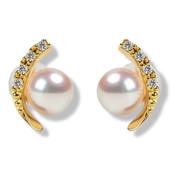 Tokyo Pearl 18K黃K金 5.5公釐 - 6.0公釐 Akoya 珍珠鑽石耳環