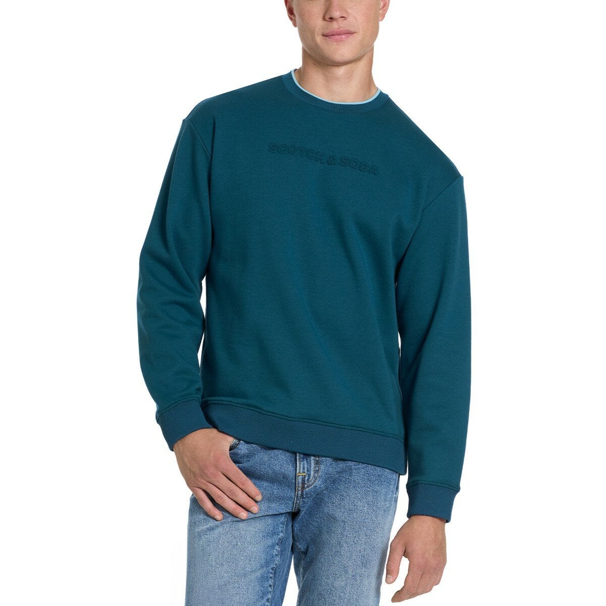 Scotch & Soda 男刷毛長袖上衣 藍綠