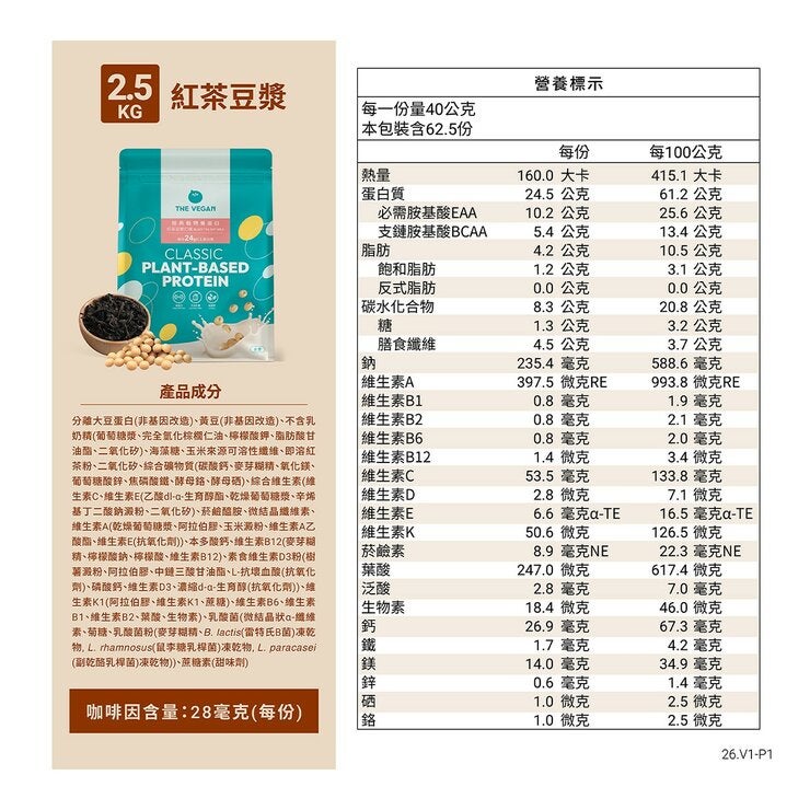 樂維根 經典植物優蛋白 紅茶豆漿 2.5公斤