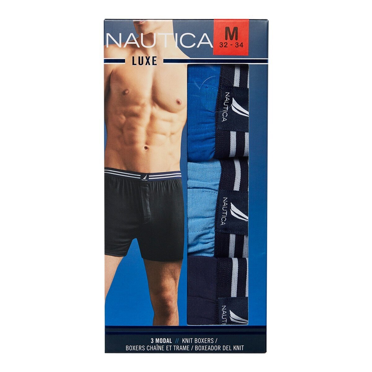 Nautica 男針織平口褲三入 淺藍/藍/深藍組 XL