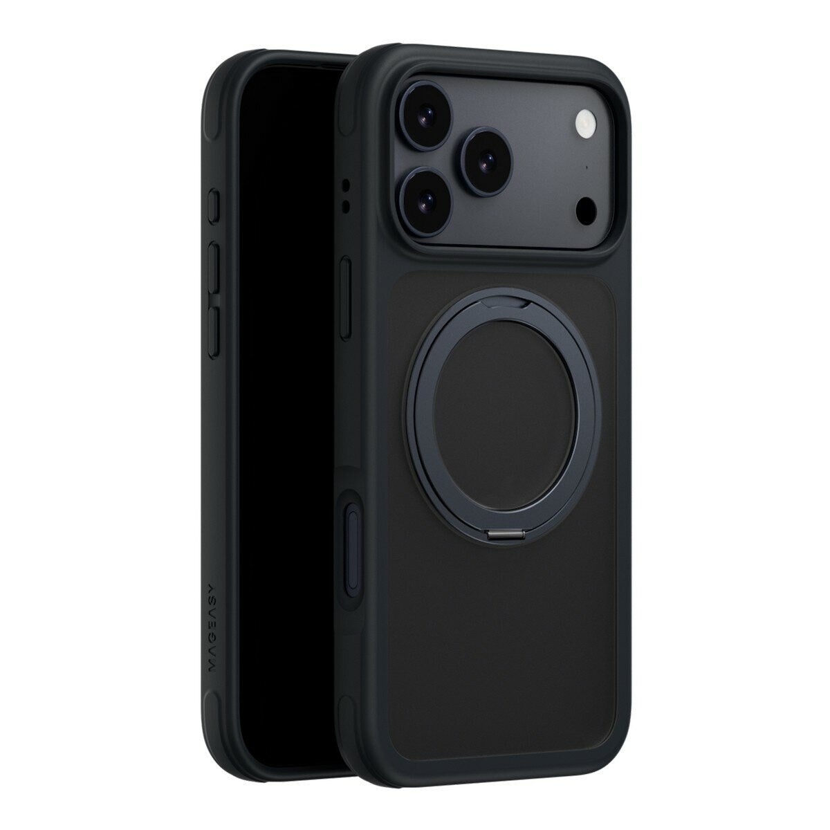 MAGEASY MagStand 360 M 磁吸旋轉支架防摔手機殼 iPhone 17 Pro Max(午夜) + 鏡頭保護貼Lenz + Vetro 9H 鋼化玻璃保護膜