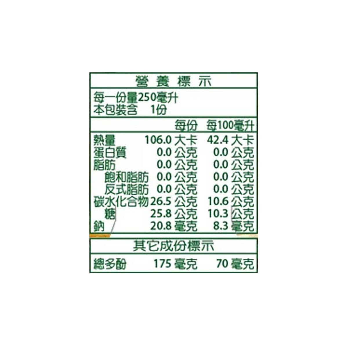 嘉紛娜 100% 多酚蘋果奇異果汁 250毫升 X 24入