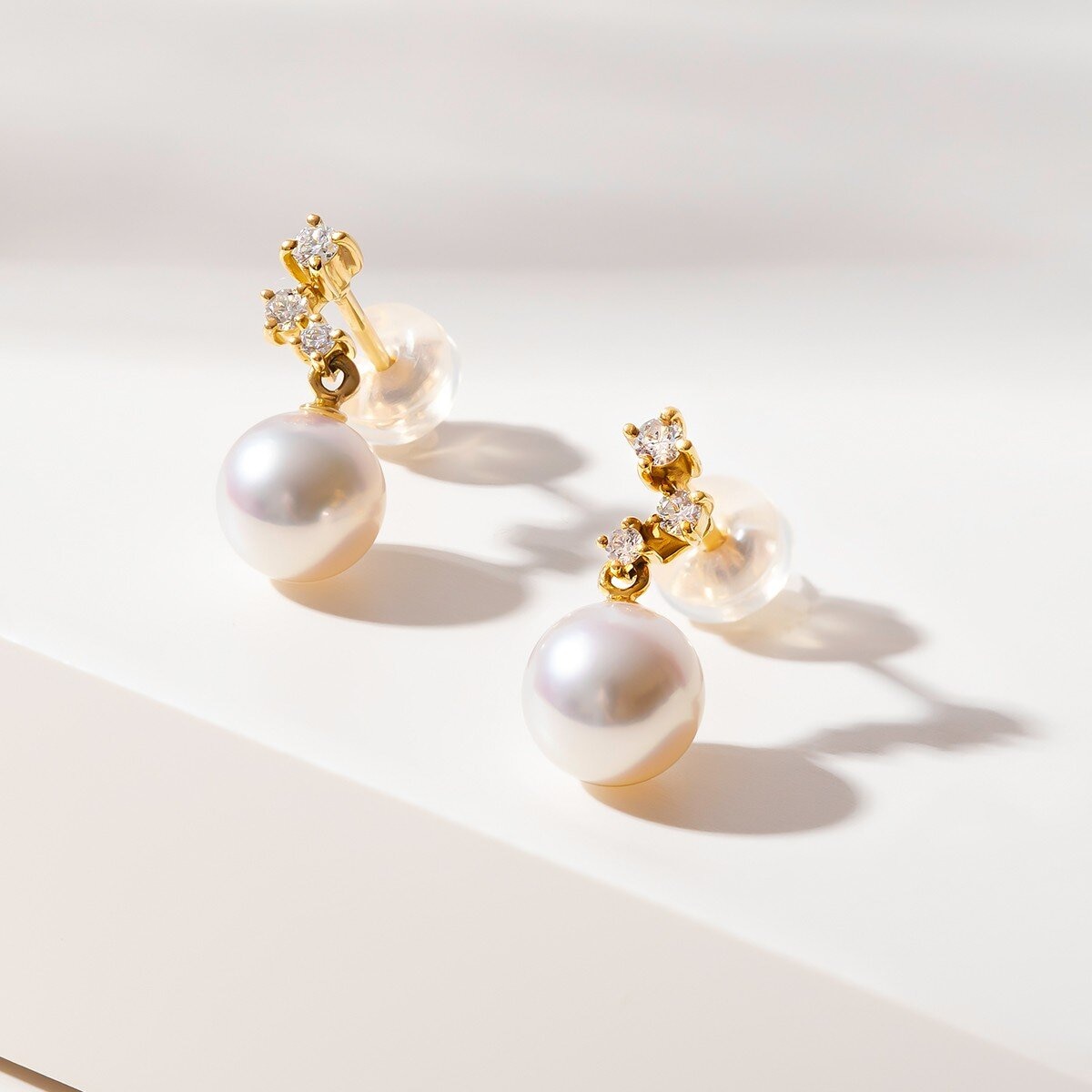Tokyo Pearl 18K黃K金 6.5公釐 - 7.0公釐 Akoya 珍珠鑽石耳環