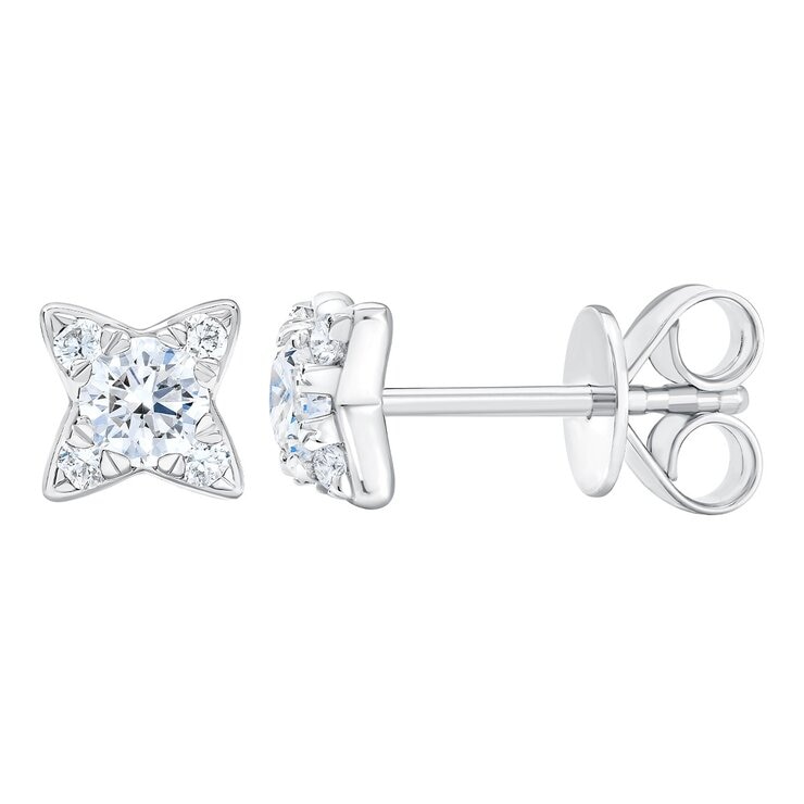 0.50克拉 14K白K金 圓形鑽石星型耳環 VS2/I