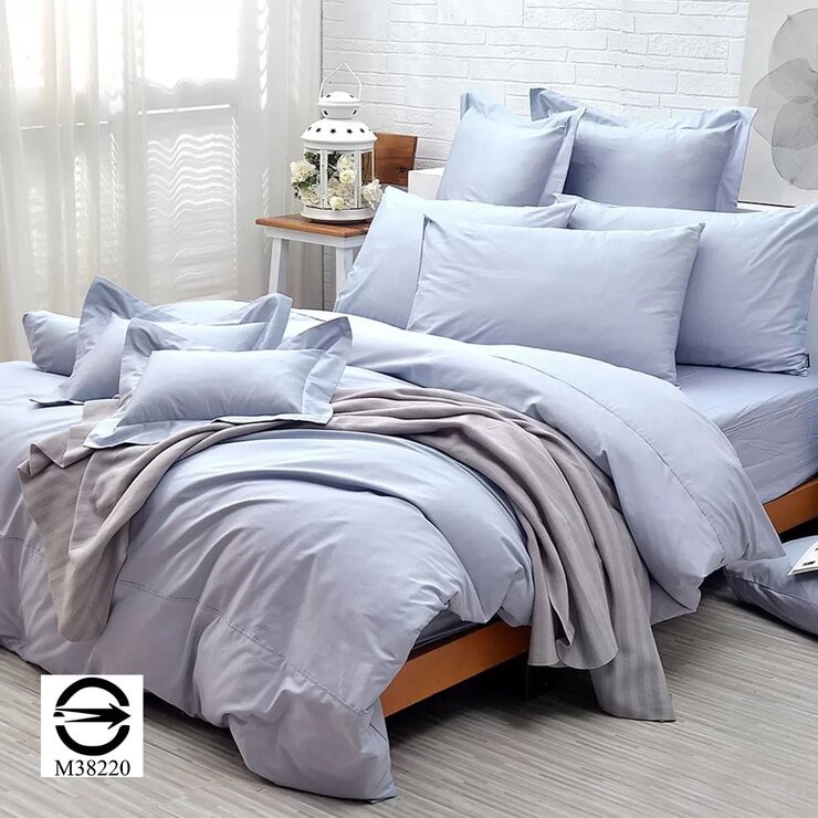 La Belle 雙人特大200織純棉素色薄被套 240公分 X 210公分 藍灰