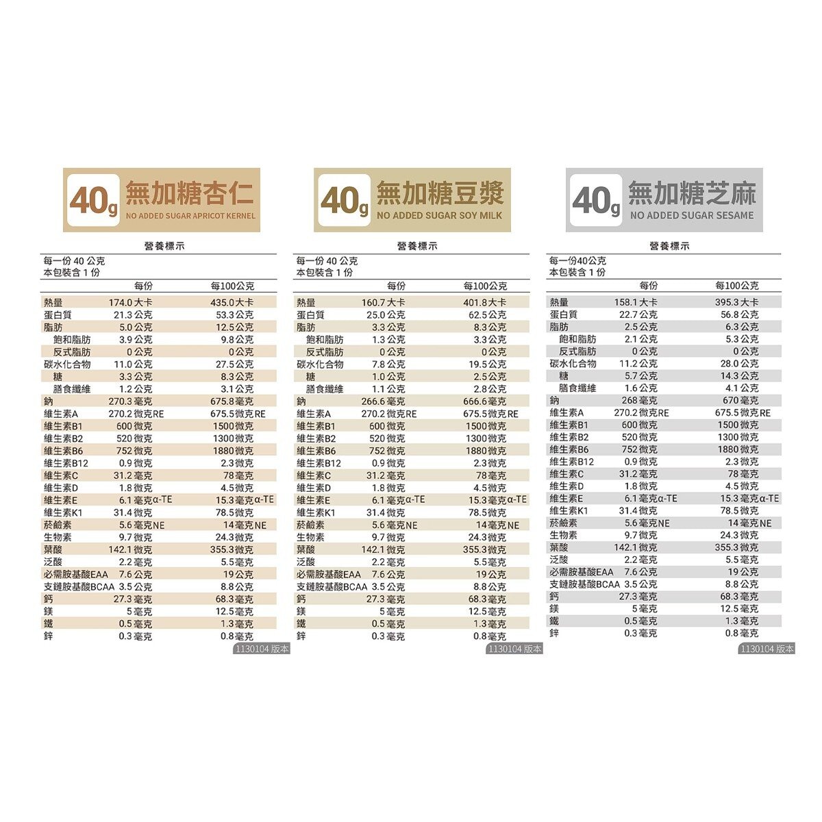 樂維根 優蛋白隨身包 無加糖組合 40公克 X 60入 (杏仁/芝麻/豆漿)