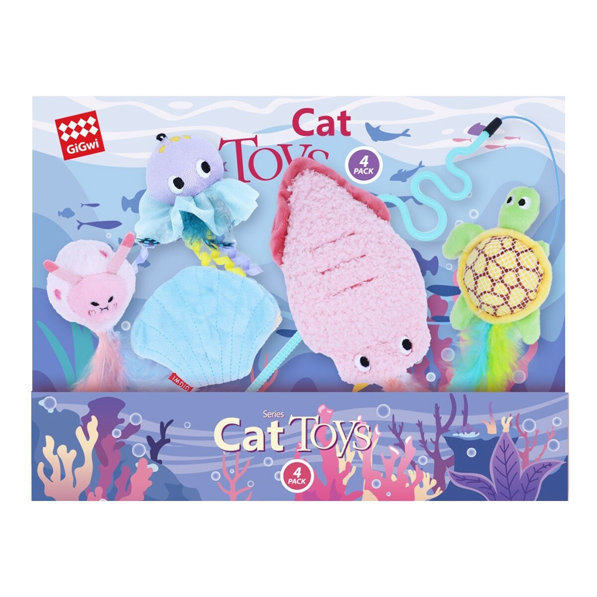 Gigwi 海洋風寵物貓玩具 4 入組 Gigwi 海洋風寵物貓玩具 4 入組