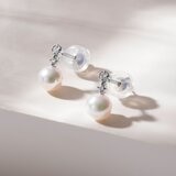 Tokyo Pearl 18K白K金 5.0公釐 - 5.5公釐 Akoya 珍珠鑽石耳環