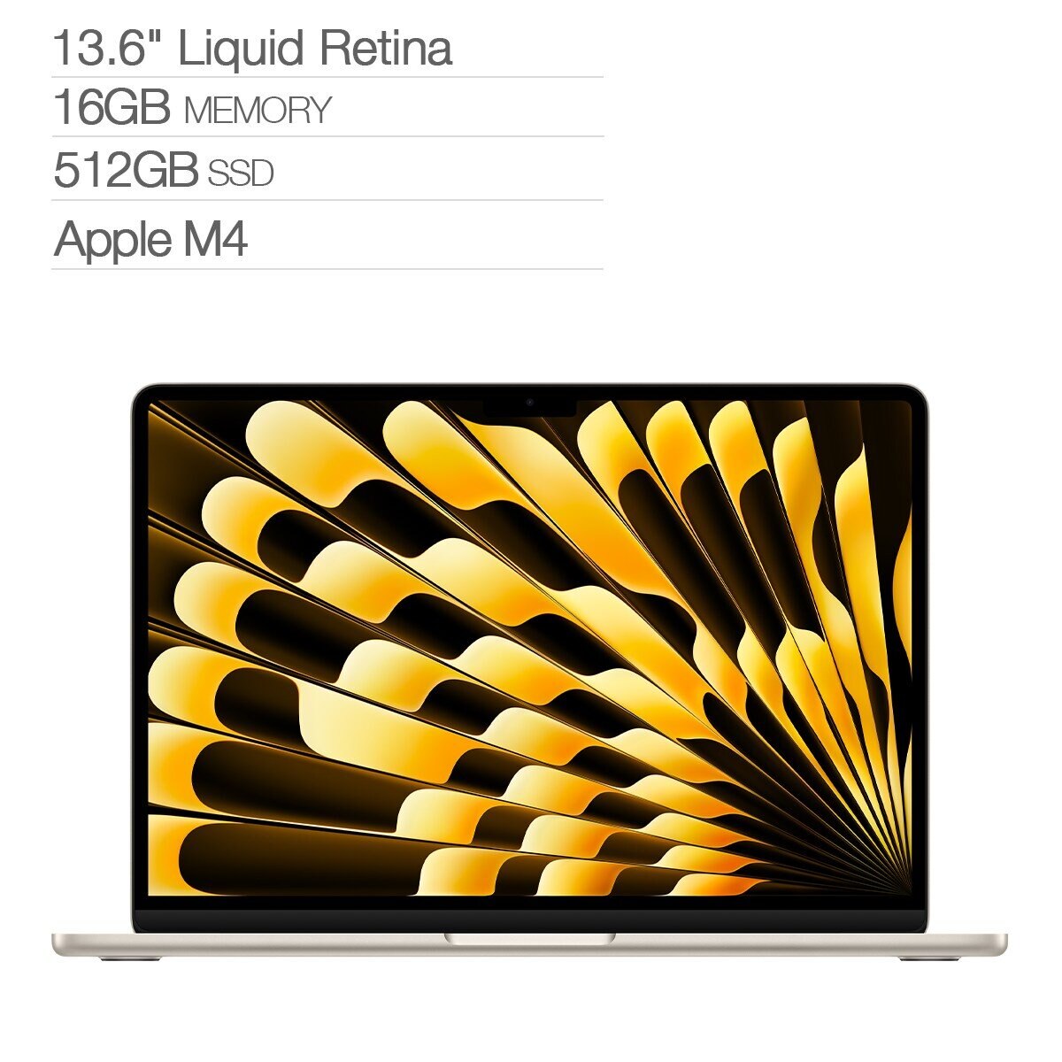 Apple 13吋 MacBook Air 搭配 Apple M4 晶片 10 核心 CPU 10 核心 GPU 16GB 512GB SSD 星光色