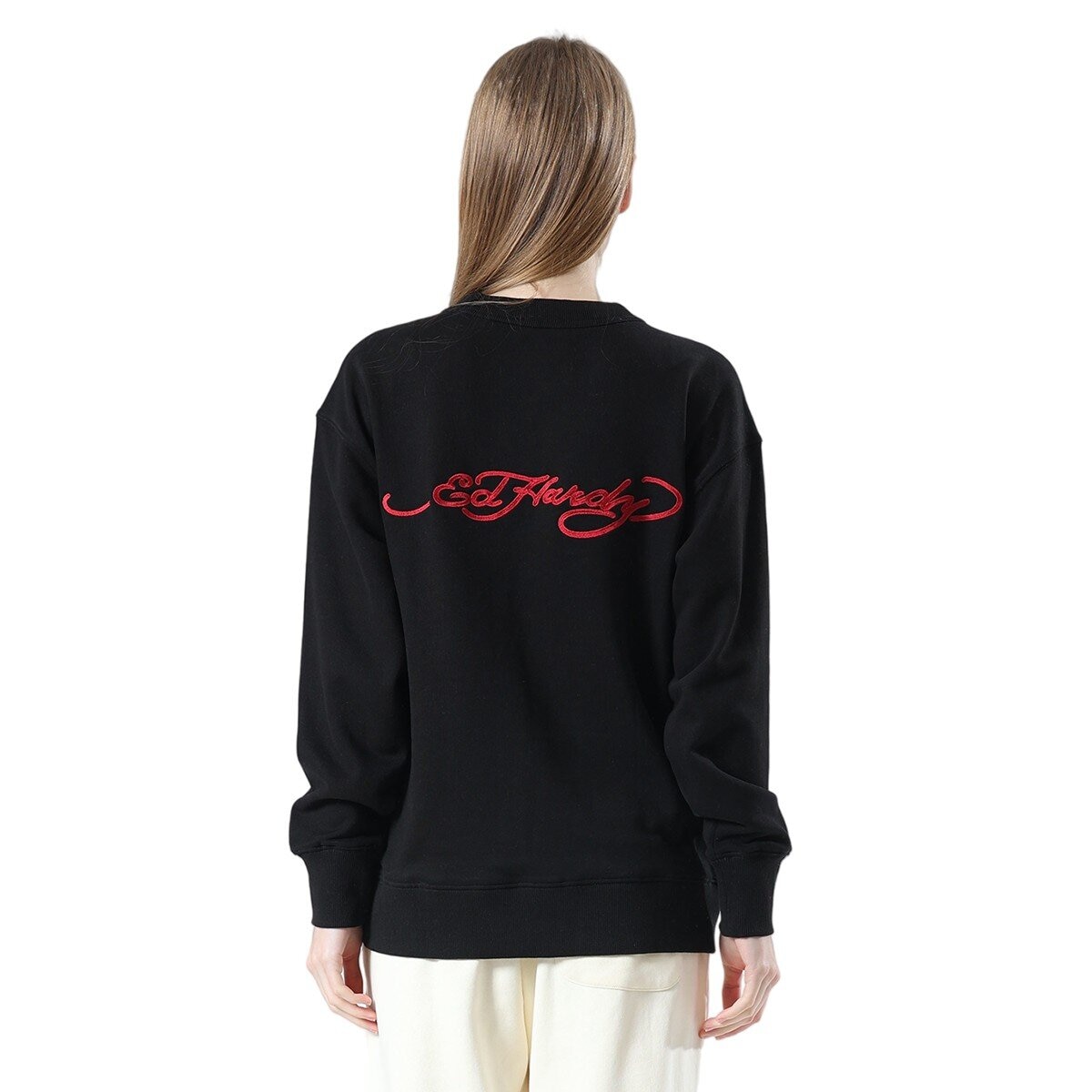 Ed Hardy 女刺繡圓領長袖上衣