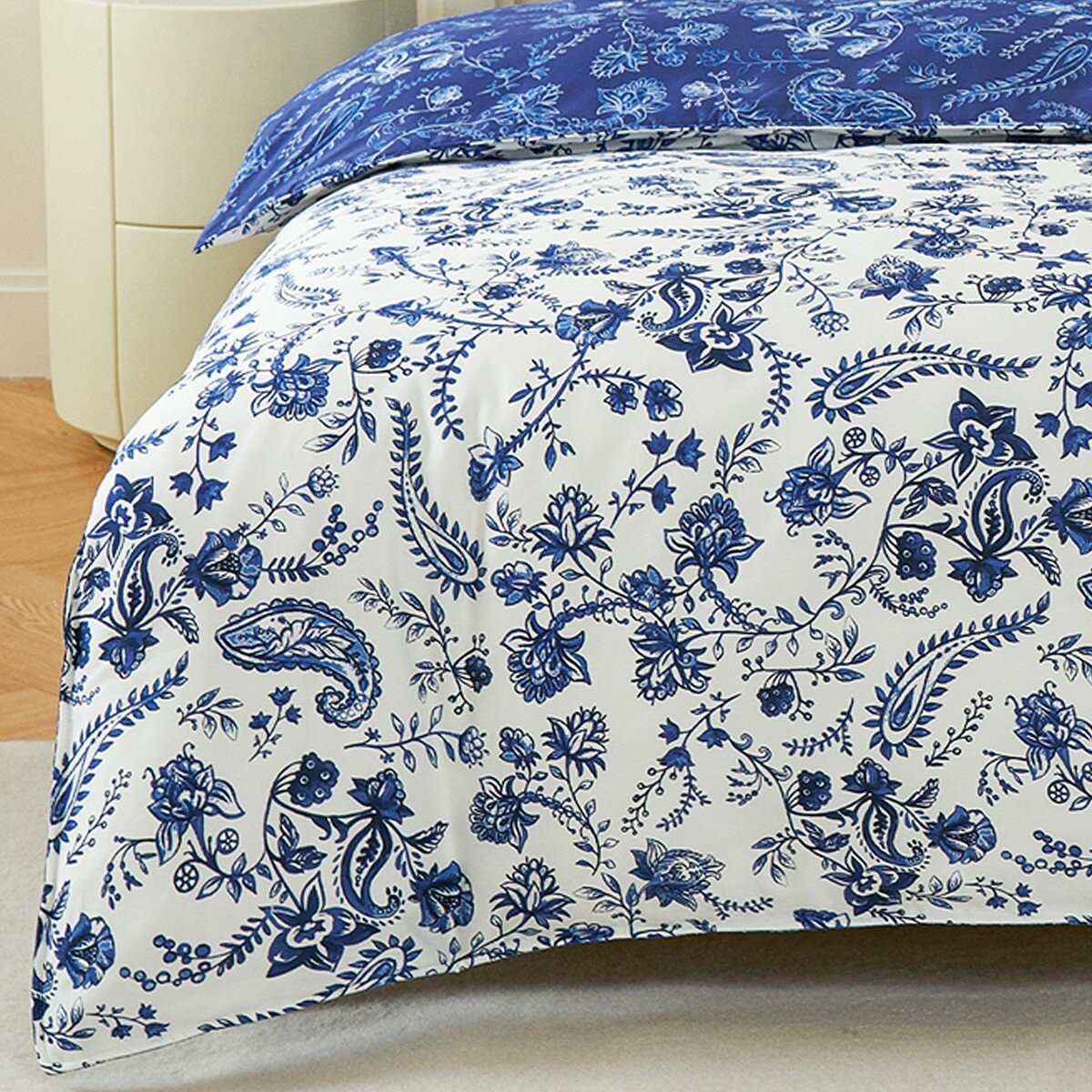 HOYACASA 300織純棉雙人加大床包兩用被套四件組 182公分 X 190公分 藍雨