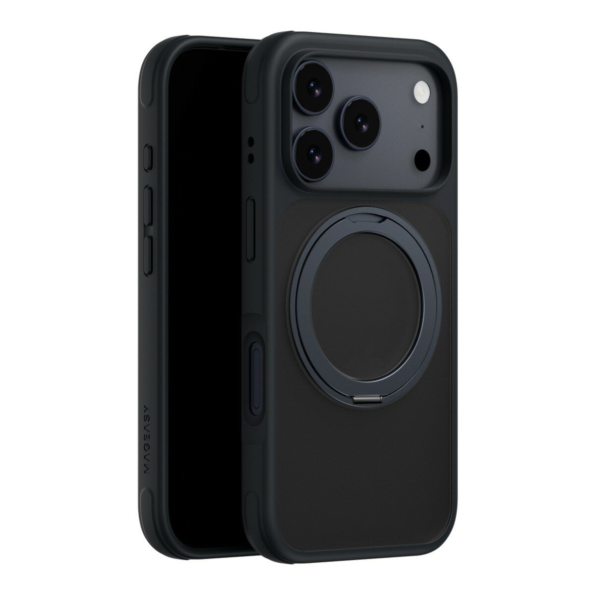 MAGEASY MagStand 360 M 磁吸旋轉支架防摔手機殼 iPhone 17 Pro(午夜) + 鏡頭保護貼Lenz(迷霧) + Vetro 9H 鋼化玻璃保護膜