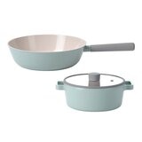 Neoflam 陶瓷不沾塗層鍋具 含玻璃上蓋 3件組 綠