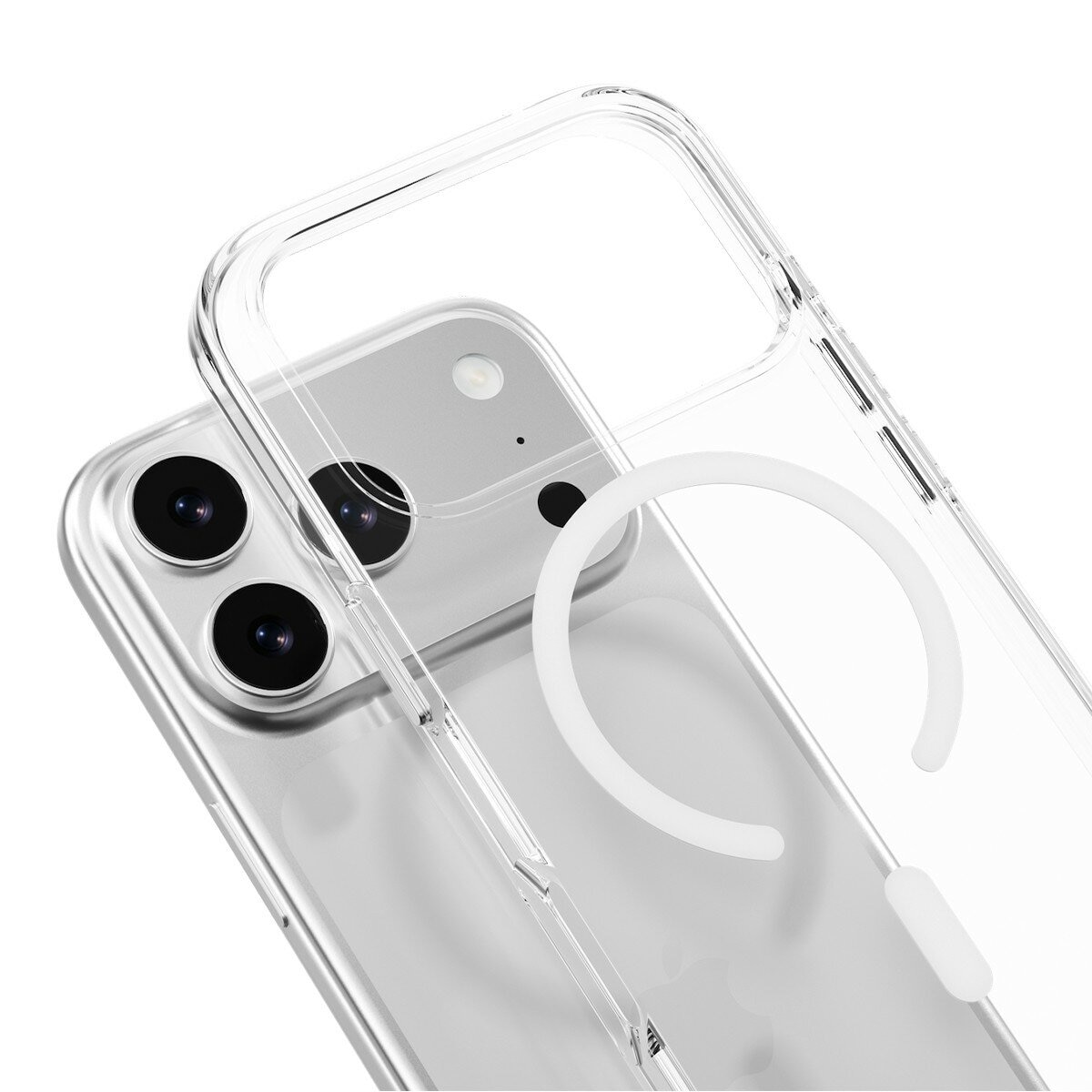 MAGEASY Bright M 不發黃軍規磁吸透明殼 iPhone 17 Pro(白磁圈) + 鏡頭保護貼Lenz(珊瑚) + Vetro 9H 鋼化玻璃保護膜
