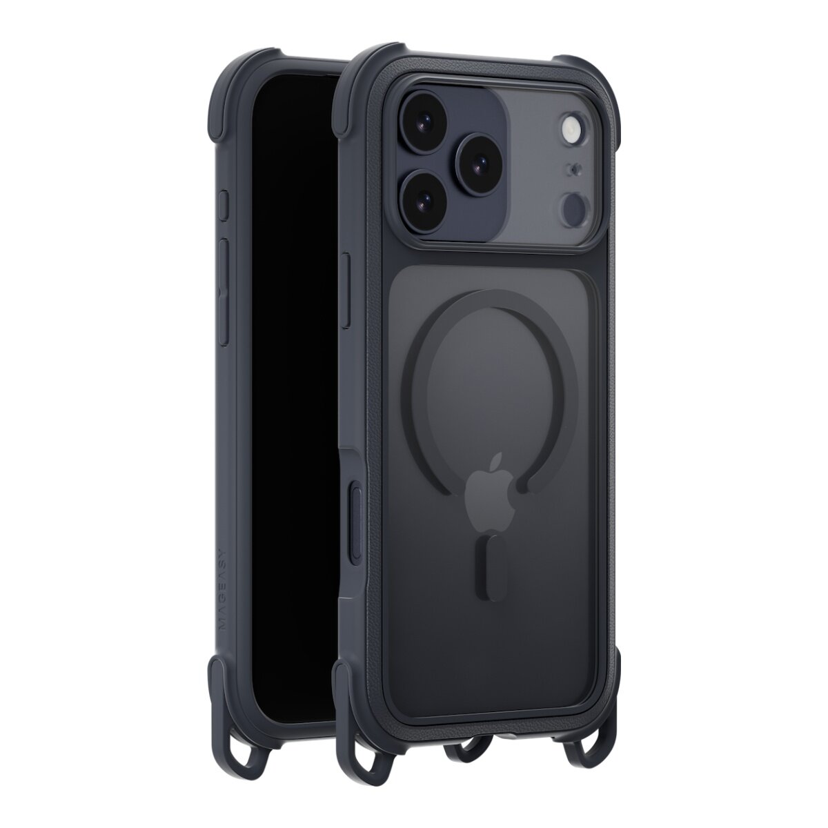 MAGEASY Odyssey Strap M – Vỏ bảo vệ điện thoại chống va đập đạt tiêu chuẩn quân sự cao cấp cho iPhone 17 Pro Max (Da màu Đêm/Đen trầm) + Miếng dán bảo vệ ống kính Lenz + Miếng dán kính cường lực Vetro 9H