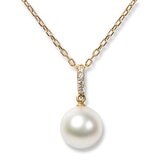 Tokyo Pearl 18K黃K金 8.5公釐 - 9.0公釐 Akoya 珍珠鑽石項鍊