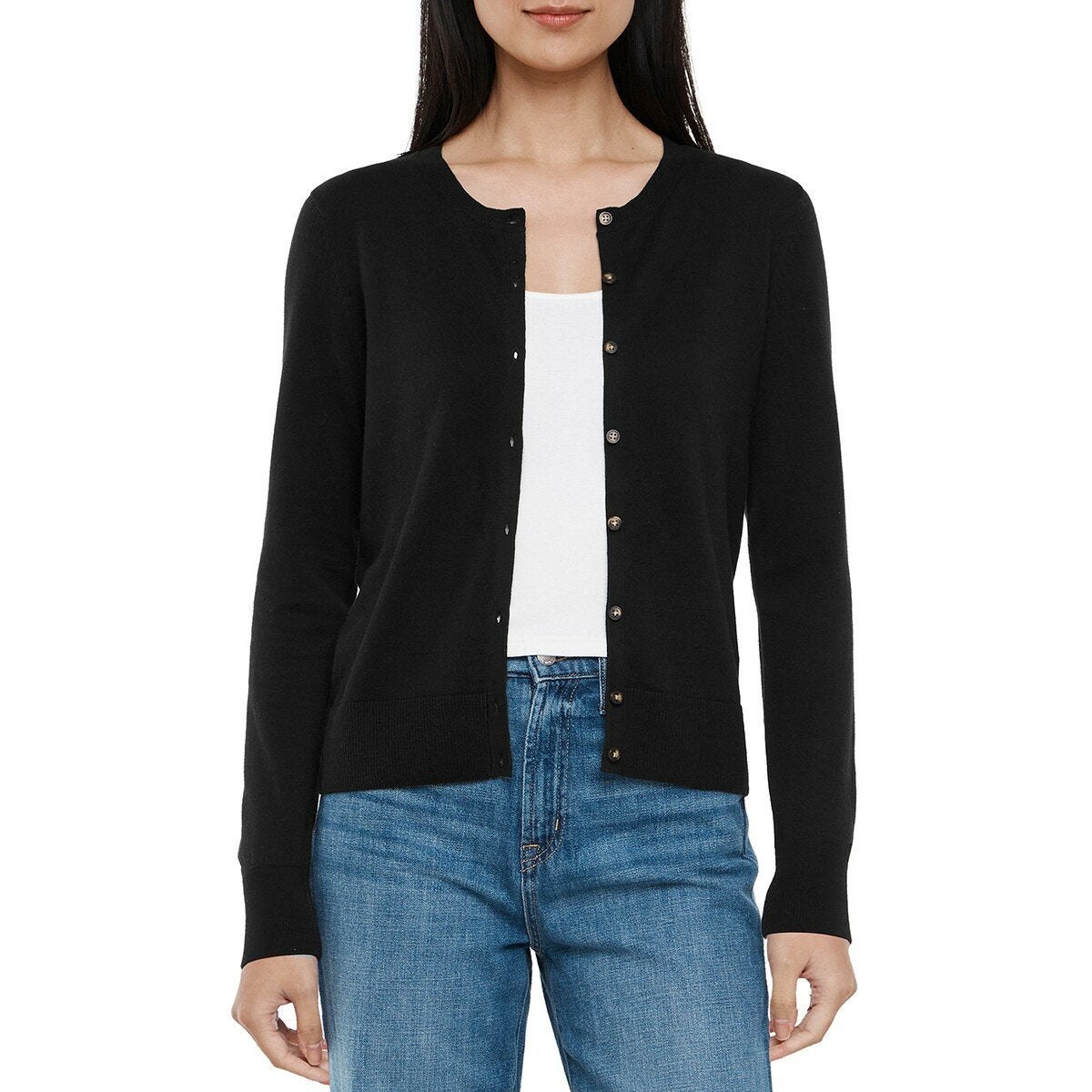 GAP 女圓領長袖開襟衫 黑 GAP 女圓領長袖開襟衫 黑