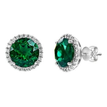 0.44克拉 綠寶石圓形鑽石耳環 VS2/I