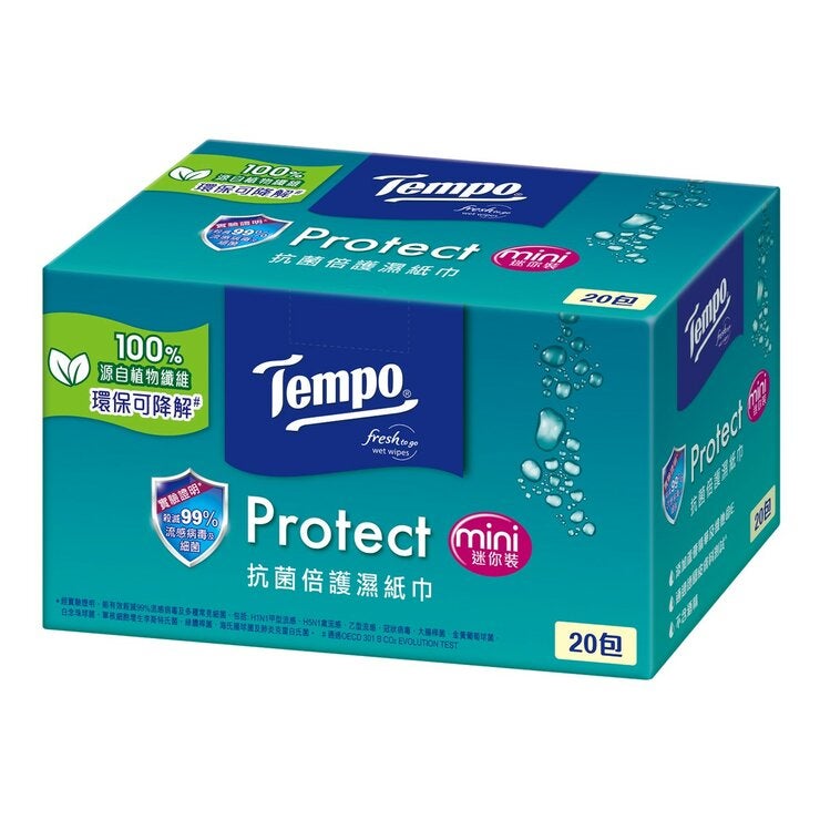 Tempo 抗菌倍護迷你濕巾小彩箱裝 8張 X 20包 X 6箱 Tempo 抗菌倍護迷你濕巾小彩箱裝 8張 X 20包 X 6箱