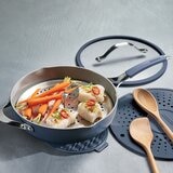 Tramontina 不沾陶瓷深煎鍋 含玻璃上蓋 & 廚具 7 件組 單寧藍