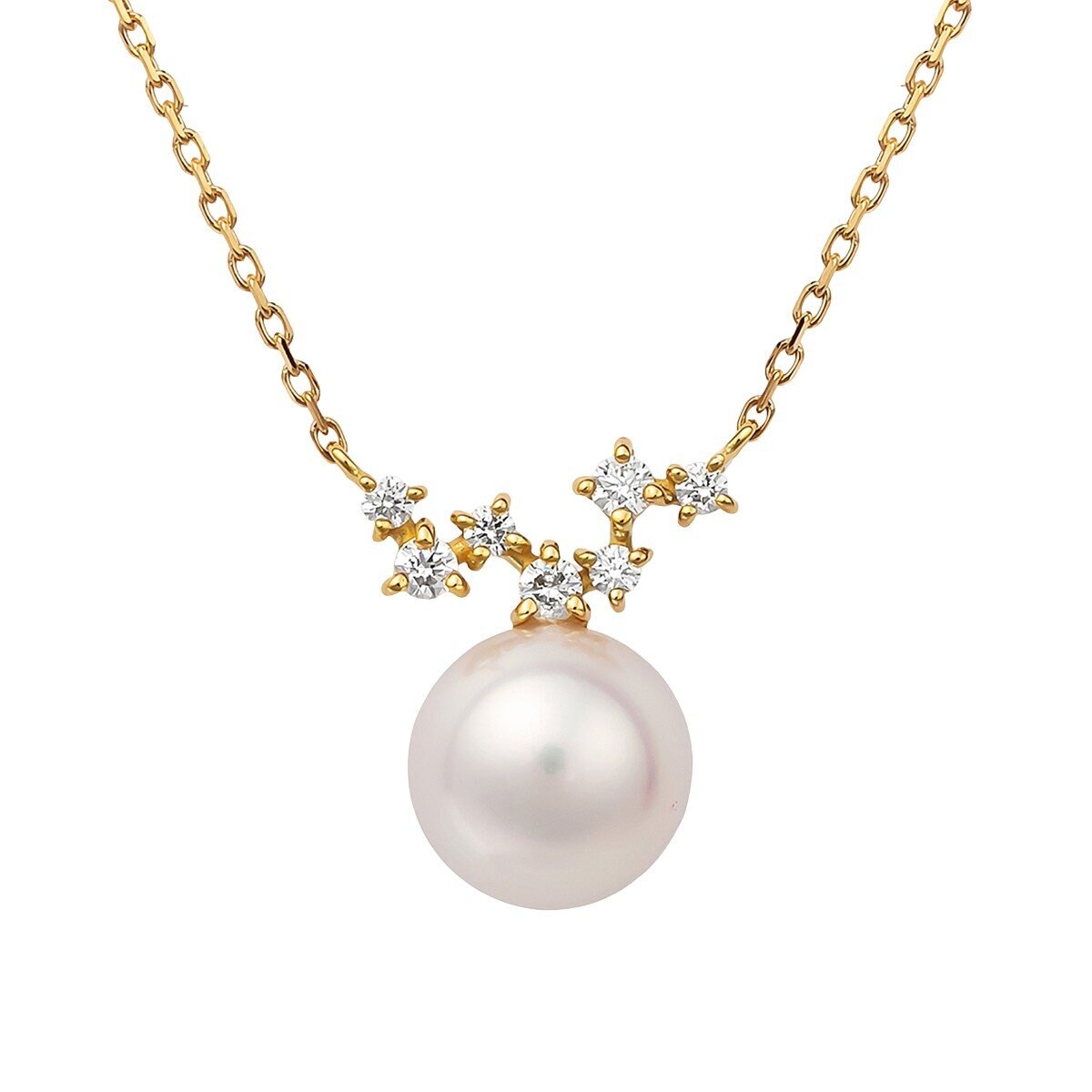Tokyo Pearl 18K黃K金 7.0公釐 - 7.5公釐 Akoya 珍珠鑽石項鍊