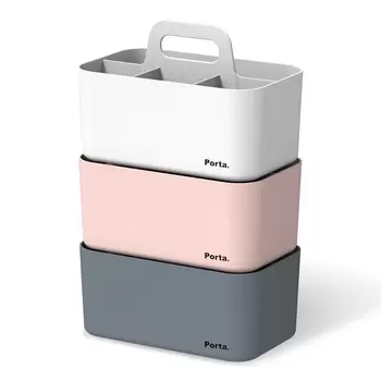 Litem 手提堆疊收納盒3件組 白色+粉紅+灰色