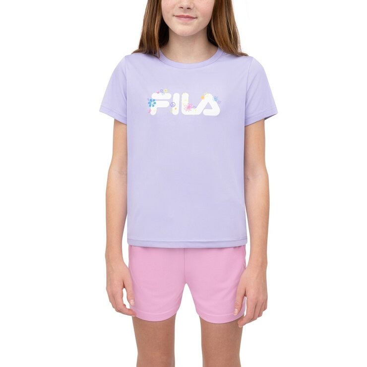 Fila 兒童短袖套組三件組 粉/紫 S
