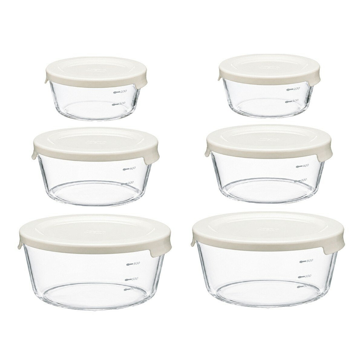Hario ชุดกล่องถนอมอาหารแก้วทนความร้อนพร้อมฝา 12 ชิ้น สีขาว