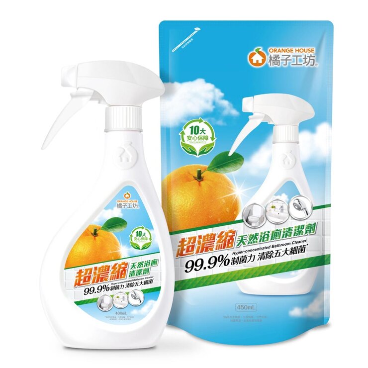 橘子工坊 超濃縮天然浴廁清潔劑 480毫升 + 補充包 450毫升 X 4入