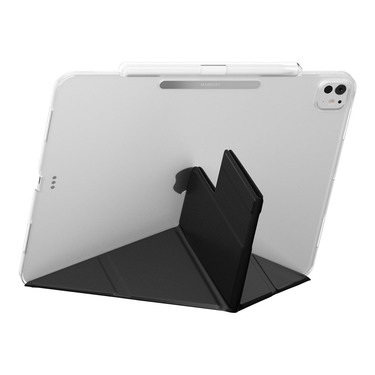 MAGEASY Facet 全方位支架透明背蓋保護套 (筆槽款) 適用於 2024 iPad Pro 13吋 黑