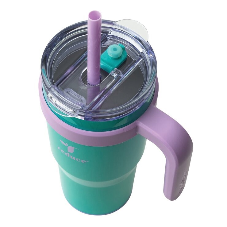 Reduce 不鏽鋼吸管隨行杯 附提把 710毫升 X 2件組 粉+綠