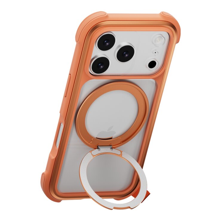 MAGEASY Odyssey Stand M 超軍規防摔磁吸支架手機殼 iPhone 17 Pro(珊瑚) + 鏡頭保護貼Lenz(白色) + Vetro 9H 鋼化玻璃保護膜