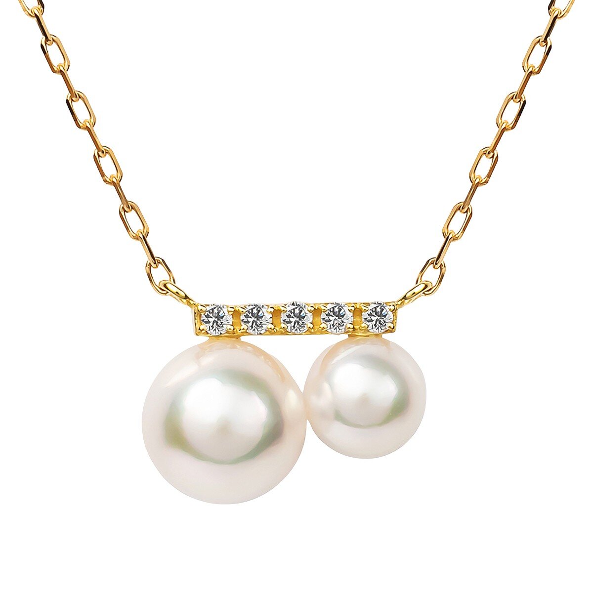 Tokyo Pearl 18K黃K金 4.5公釐 - 6.5公釐 Akoya 珍珠鑽石項鍊